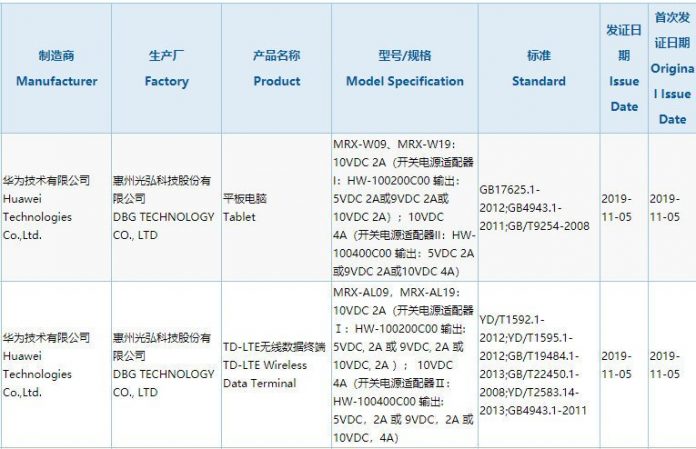 Huawei Upcoming Flagship Tablet Uses a 40w Charger