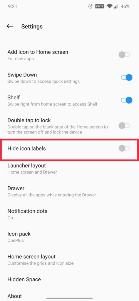 hide icon labels / add black theme to Shelf OnePlus Launcher 4.3.3