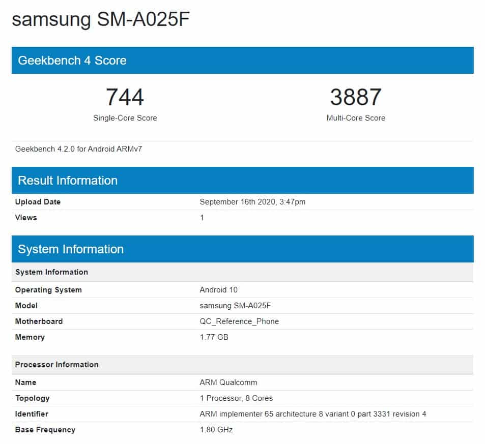 samsung a02 core specs