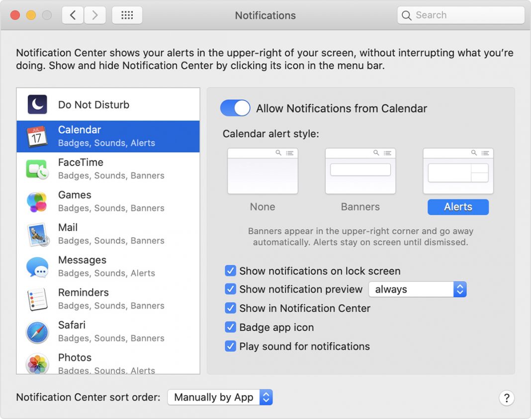 disable notification box sync for mac