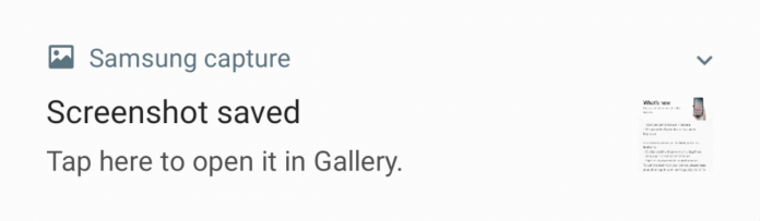 notification of saved galaxy s20 screenshot