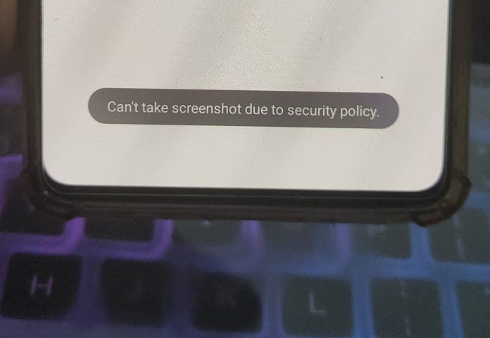 Can't take screenshot due to security policy