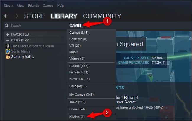 How to Hide/Unhide Games in Steam?