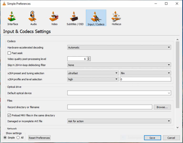 change resolution settings on vlc media player